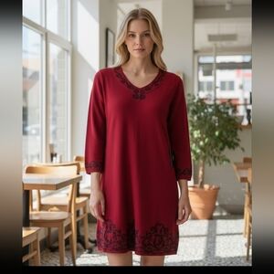 Nwt JH Red Long Sleeve Dress with Black Detailing Career Knit Vibrant XL